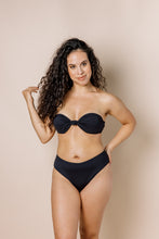 Load image into Gallery viewer, Girl in black bikini set with high waisted high legged bottoms. Front shot